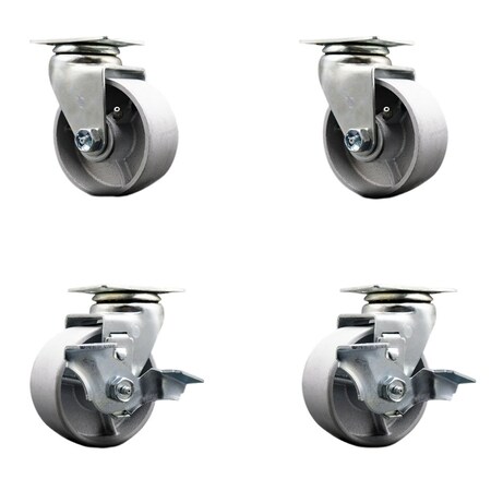 Service Caster 4'' Semi Steel Cast Iron Swivel Caster Set with Bronze Bearings 2 Brakes, 4PK SCC-20S420-SSBZ-2-TLB-2